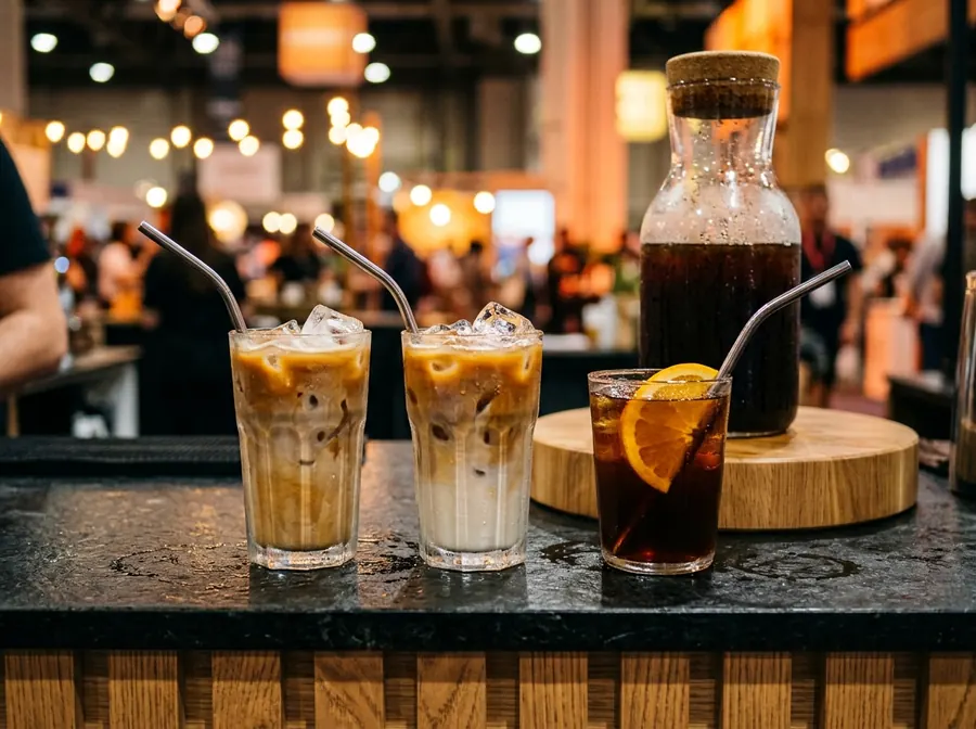 Iced Latte und Cold Brew im Glas auf der Eventbar