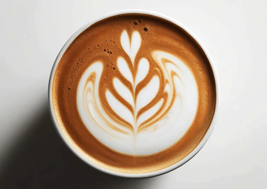 Cappuccino mit Rosetta-Latte-Art von oben